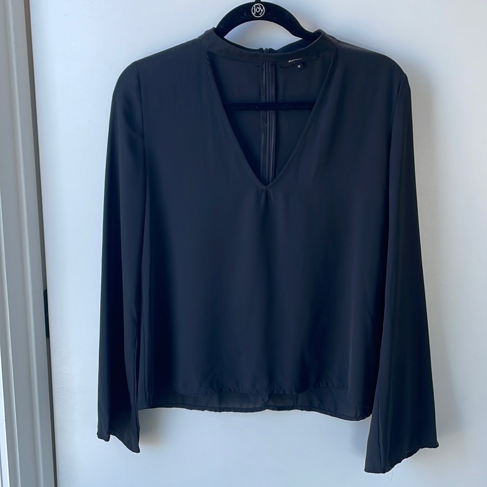 Olivaceous black cut out blouse